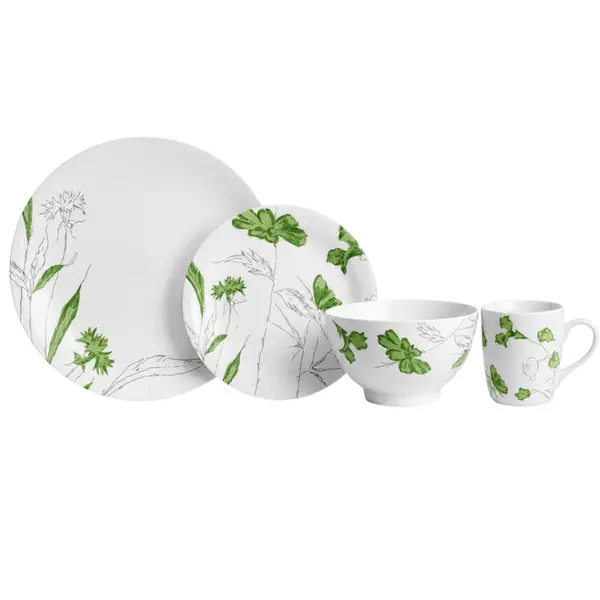 Aparelho com Bowl e Caneca 16 Peças Porcelana Schmidt - Dec. Caioba 2403