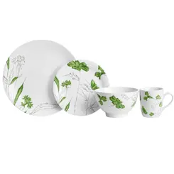 Aparelho com Bowl e Caneca 16 Peças Porcelana Schmidt - Dec. Caioba 2403