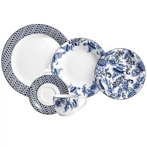 Aparelho Jantar e Chá 30 Peças Porcelana Schmidt - Dec. Tamandaré 2402