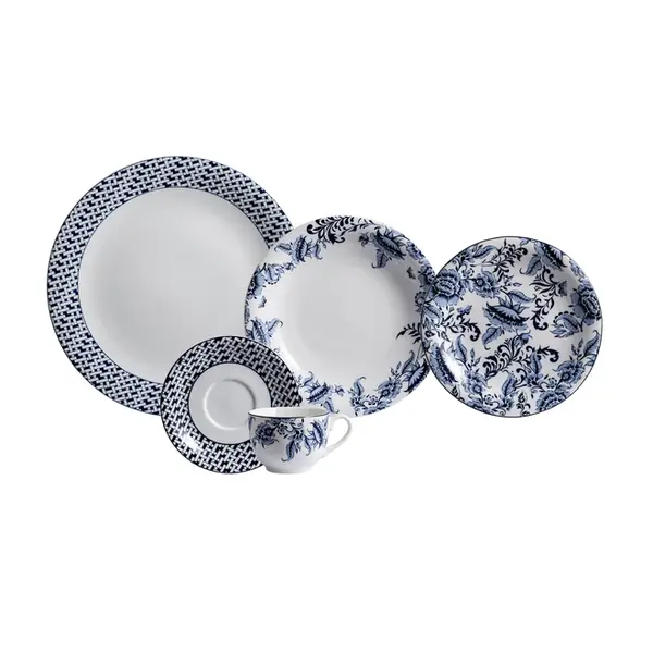Aparelho Jantar e Chá 30 Peças Porcelana Schmidt - Dec. Tamandaré 2402