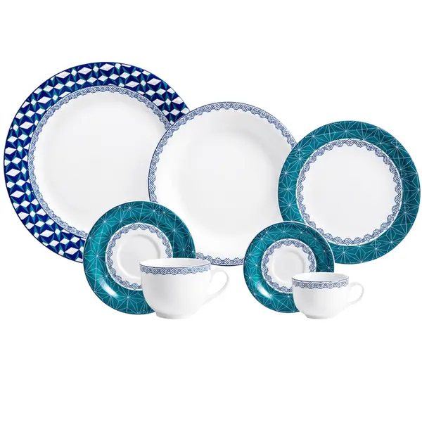 Aparelho Jantar Chá e Café 42 Peças Porcelana Schmidt - Dec. Itacaré 2400