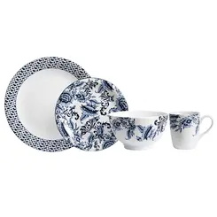 Aparelho com Bowl e Caneca 16 Peças Porcelana Schmidt - Dec. Tamandaré 2402