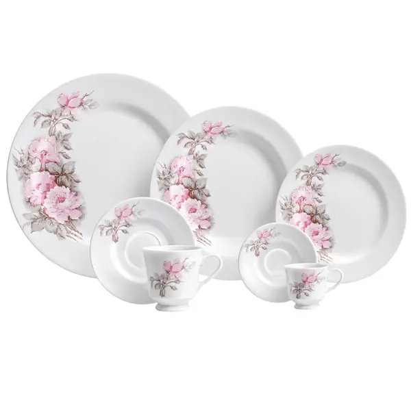 Aparelho Jantar Chá e Café 42 Peças Porcelana Schmidt - Dec. Maresias 2405