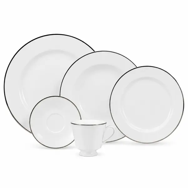 Aparelho Jantar e Chá 30 Peças Porcelana Schmidt - Dec. Filetado Prata Itamaraty 0012