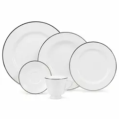 Aparelho Jantar e Chá 30 Peças Porcelana Schmidt - Dec. Filetado Prata Itamaraty 0012
