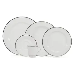 Aparelho Jantar e Chá 30 Peças Porcelana Schmidt - Dec. Filetado Prata Itamaraty 0012