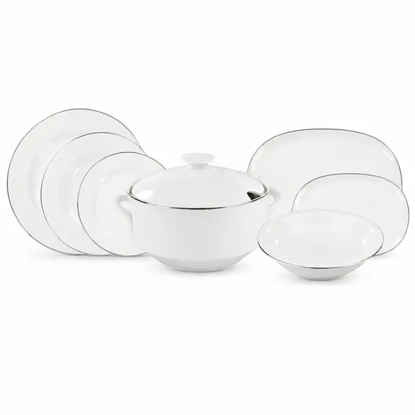 Aparelho de Jantar 41 Peças Porcelana Schmidt - Dec. Itamaraty Filetado Prata 0012