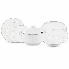Aparelho de Jantar 41 Peças Porcelana Schmidt - Dec. Itamaraty Filetado Prata 0012