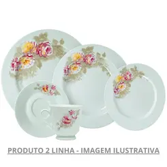 Aparelho Jantar e Chá 20 Peças Porcelana Schmidt - Dec. Romantica 2ª LINHA E005