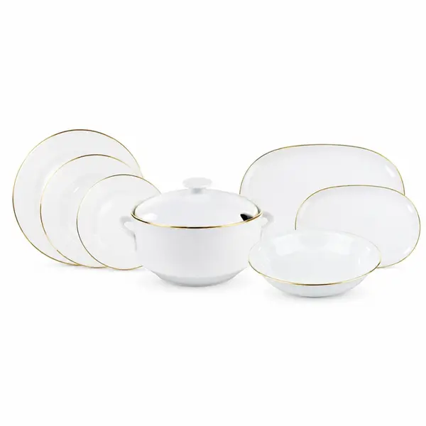 Aparelho de Jantar 41 Peças Porcelana Schmidt - Dec. Filetado Ouro Itamaraty 0010