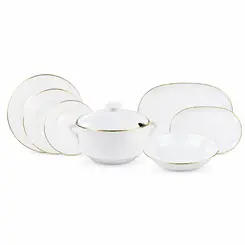 Aparelho de Jantar 41 Peças Porcelana Schmidt - Dec. Filetado Ouro Itamaraty 0010