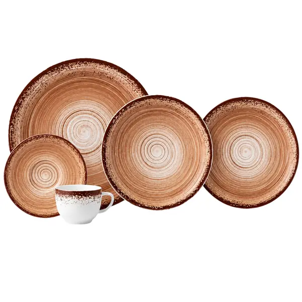 Aparelho Jantar e Chá 30 Peças Porcelana Schmidt - Dec. Esfera Marrom 2415
