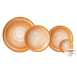 Aparelho Jantar e Café 20 Peças Porcelana Schmidt - Dec. Esfera Mostarda 2417