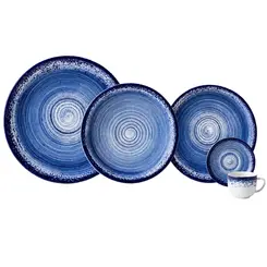 Aparelho Jantar e Café 30 Peças Porcelana Schmidt - Dec. Esfera Azul 2413