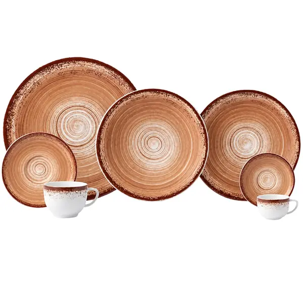 Aparelho Jantar Chá e Café 42 Peças Porcelana Schmidt - Dec. Esfera Marrom 2415