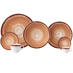 Aparelho Jantar Chá e Café 42 Peças Porcelana Schmidt - Dec. Esfera Marrom 2415