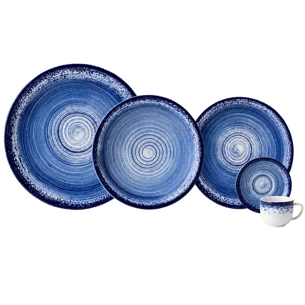 Aparelho Jantar e Café 20 Peças Porcelana Schmidt - Dec. Esfera Azul 2413