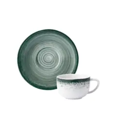 Xicara Café com Pires Porcelana Schmidt - Dec. Esfera Verde 2418