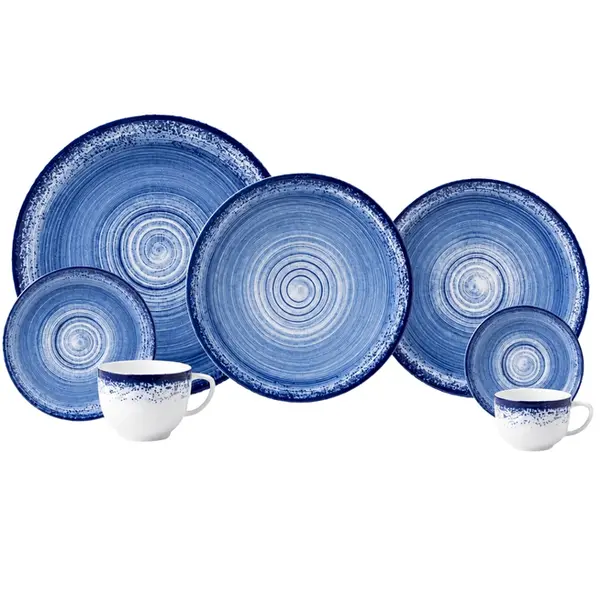 Aparelho Jantar Chá e Café 42 Peças Porcelana Schmidt - Dec. Esfera Azul 2413