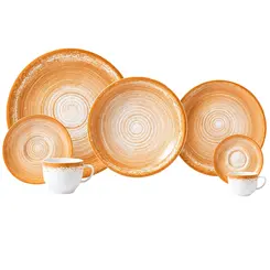 Aparelho Jantar Chá e Café 42 Peças Porcelana Schmidt - Dec. Esfera Mostarda 2417