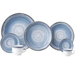 Aparelho Jantar Chá e Café 42 Peças Porcelana Schmidt - Dec. Esfera Azul Celeste 2414