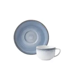 Xicara Café com Pires Porcelana Schmidt - Dec. Esfera Azul Celeste 2414