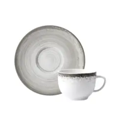 Xicara Chá com Pires Porcelana Schmidt - Dec. Esfera Cinza 2416