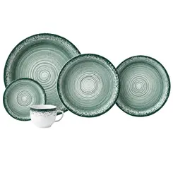 Aparelho Jantar e Chá 20 Peças Porcelana Schmidt - Dec. Esfera Verde 2418