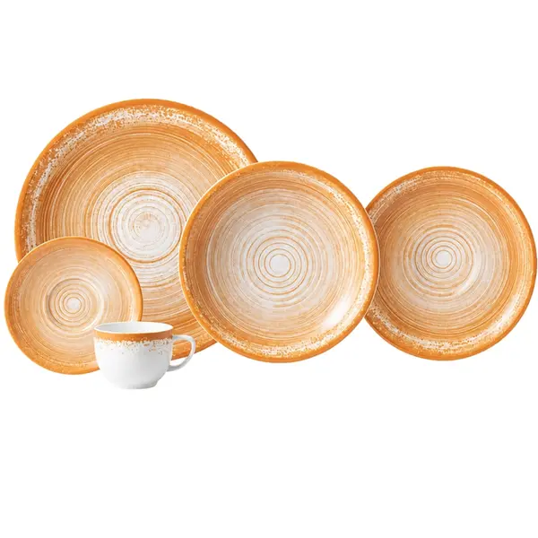 Aparelho Jantar e Chá 20 Peças Porcelana Schmidt - Dec. Esfera Mostarda 2417