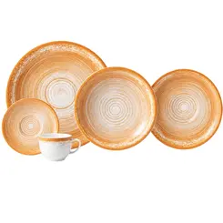 Aparelho Jantar e Chá 20 Peças Porcelana Schmidt - Dec. Esfera Mostarda 2417
