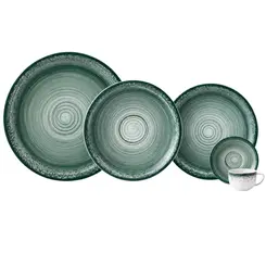 Aparelho Jantar e Café 30 Peças Porcelana Schmidt - Dec. Esfera Verde 2418