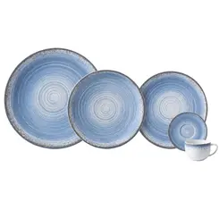 Aparelho Jantar e Café 30 Peças Porcelana Schmidt - Dec. Esfera Azul Celeste 2414