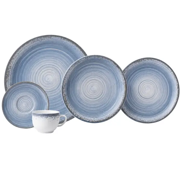 Aparelho Jantar e Chá 20 Peças Porcelana Schmidt - Dec. Esfera Azul Celeste 2414