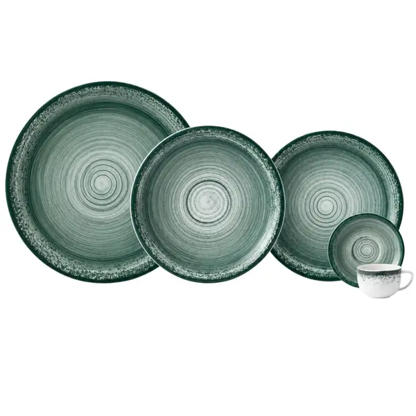 Aparelho Jantar e Café 20 Peças Porcelana Schmidt - Dec. Esfera Verde 2418
