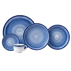 Aparelho Jantar e Chá 20 Peças Porcelana Schmidt - Dec. Esfera Azul 2413