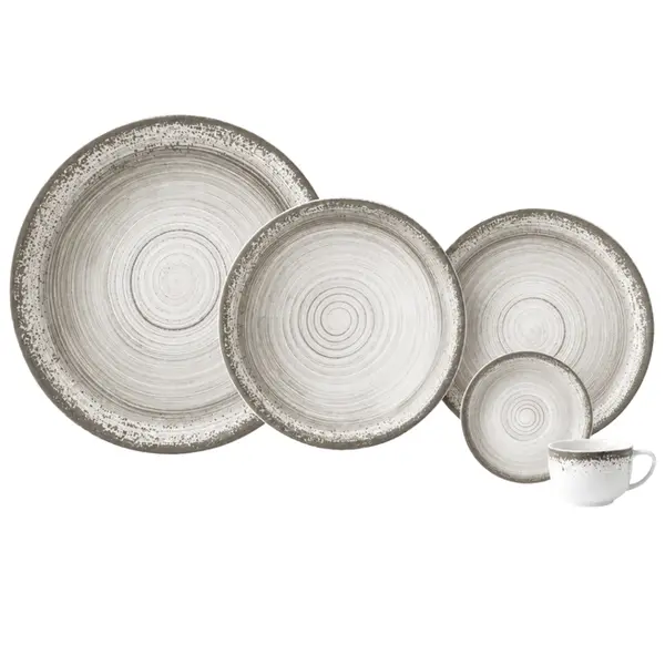 Aparelho Jantar e Café 20 Peças Porcelana Schmidt - Dec. Esfera Cinza 2416