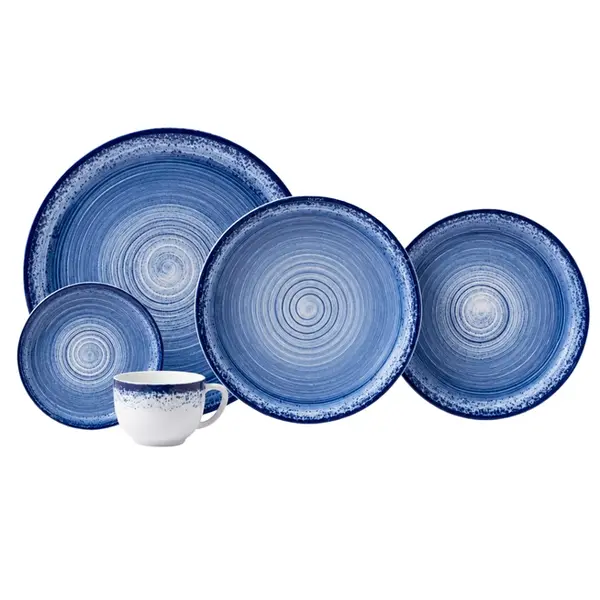 Aparelho Jantar e Chá 30 Peças Porcelana Schmidt - Dec. Esfera Azul 2413