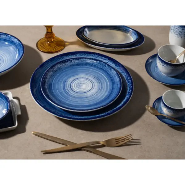 Aparelho Jantar e Chá 30 Peças Porcelana Schmidt - Dec. Esfera Azul 2413