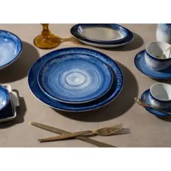 Aparelho Jantar e Chá 30 Peças Porcelana Schmidt - Dec. Esfera Azul 2413