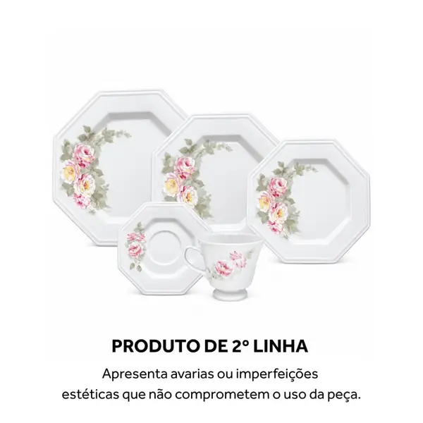 Aparelho Jantar e Chá 20 Peças Porcelana Schmidt - Dec. Romântica Prisma E005 2ª Linha