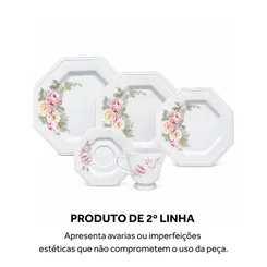 Aparelho Jantar e Chá 20 Peças Porcelana Schmidt - Dec. Romântica Prisma E005 2ª Linha
