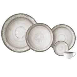Aparelho Jantar e Chá 30 Peças Porcelana Schmidt - Dec. Esfera Cinza 2416