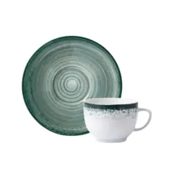 Xicara Chá com Pires Porcelana Schmidt - Dec. Esfera Verde 2418