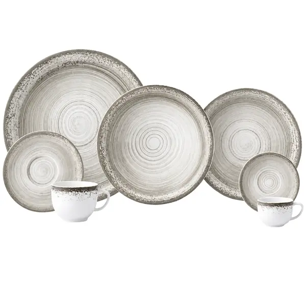 Aparelho Jantar Chá e Café 42 Peças Porcelana Schmidt - Dec. Artesanal 2412