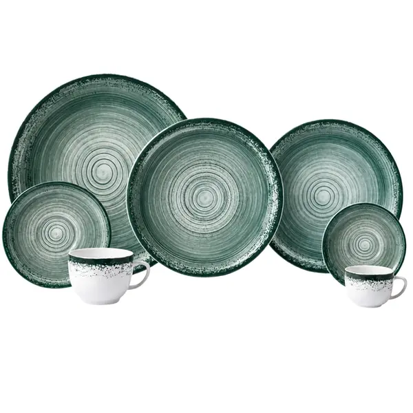 Aparelho Jantar Chá e Café 42 Peças Porcelana Schmidt - Dec. Esfera Verde 2418