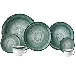 Aparelho Jantar Chá e Café 42 Peças Porcelana Schmidt - Dec. Esfera Verde 2418