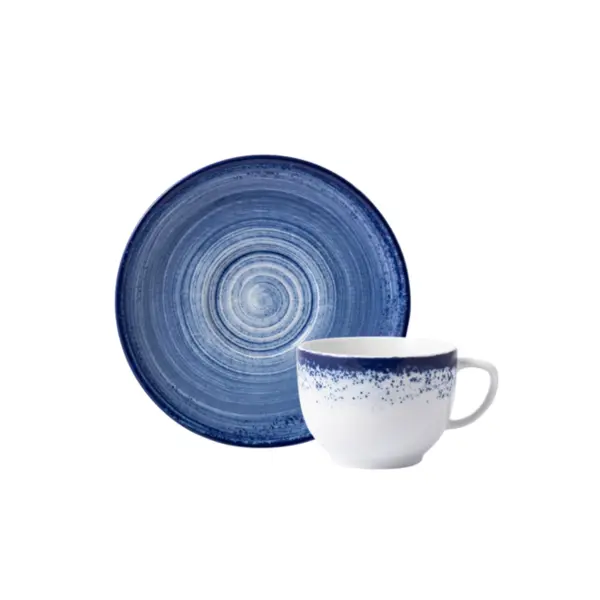 Xicara Chá com Pires Porcelana Schmidt - Dec. Esfera Azul 2413