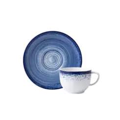 Xicara Chá com Pires Porcelana Schmidt - Dec. Esfera Azul 2413