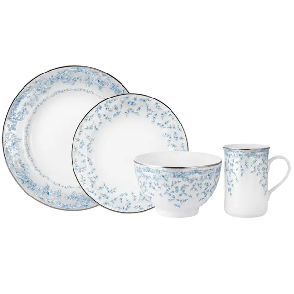 Aparelho com Bowl e Caneca 16 Peças Porcelana Schmidt - Dec. Sensile Blu 2424