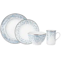 Aparelho com Bowl e Caneca 16 Peças Porcelana Schmidt - Dec. Sensile Blu 2424